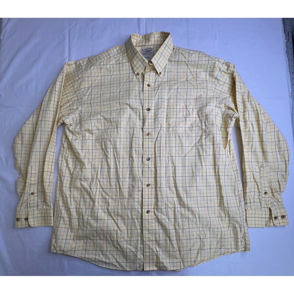 L.L.Bean Men's XL Yellow Plaid Button Down Long Sleeve Traditional‎ Fit Shirt